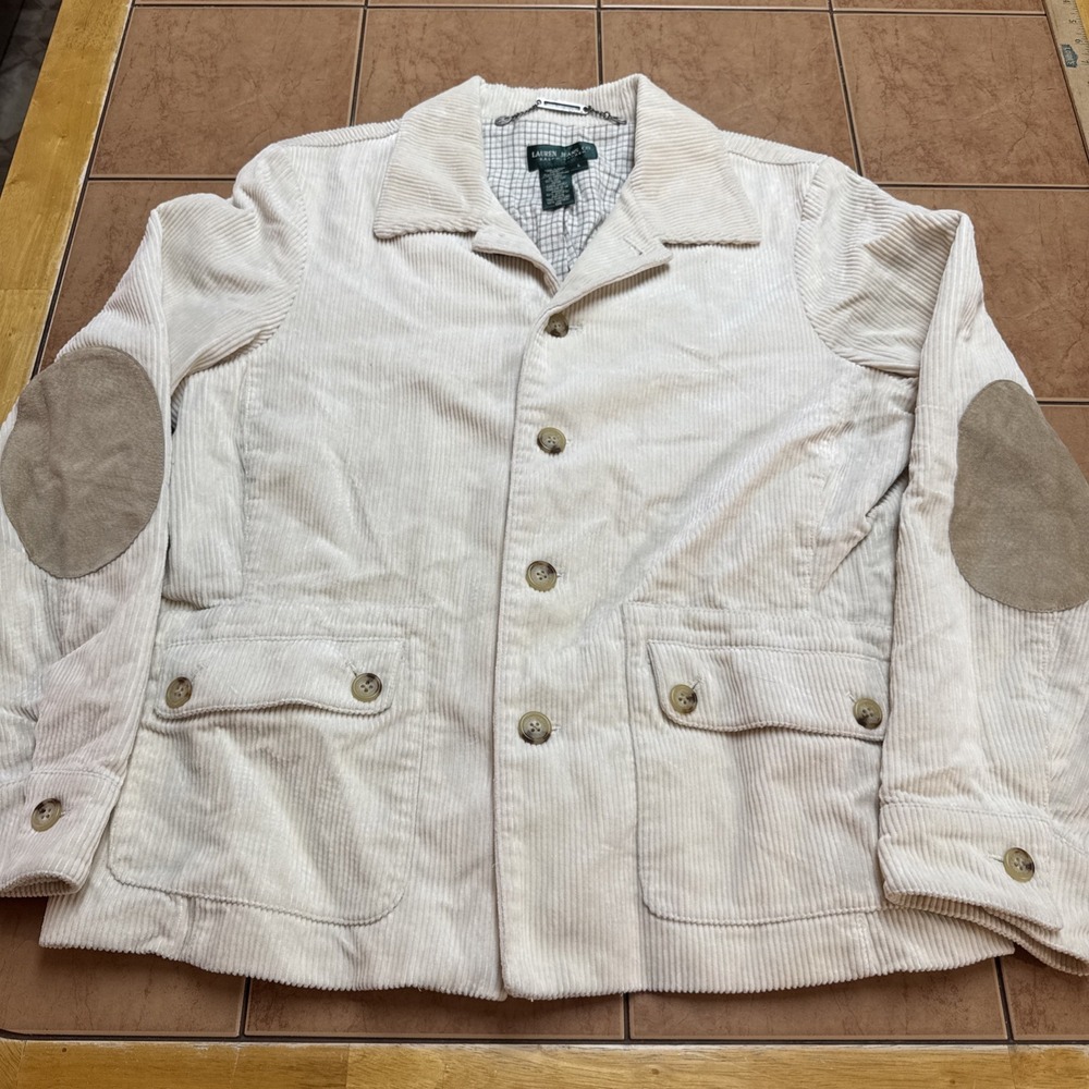 Vintage Lauren Jeans Ralph Lauren Corduroy Blazer Jacket Size Large Cream Y2K